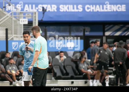 Columbus, Ohio, USA. Juli 2024. Columbus Crew Stürmer Cucho Hernandez (9). Die MLS All-Star Challenge findet am Tag vor dem All-Star-Spiel zwischen MLS und Liga MX im Feld Lower.com statt. Quelle: Kindell Buchanan/Alamy Live News Stockfoto