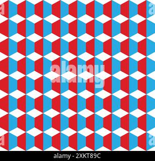 Nahtloser sechseckiger geometrischer Hintergrund in Rot und Blau. Abstraktes nahtloses Muster für Oberflächendesign. Stock Vektor