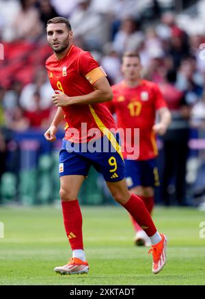 Der Spanier Abel Ruiz im Spiel der Gruppe C zwischen Usbekistan und Spanien im Parc des Princes in Paris. Bilddatum: Mittwoch, 24. Juli 2024. Stockfoto