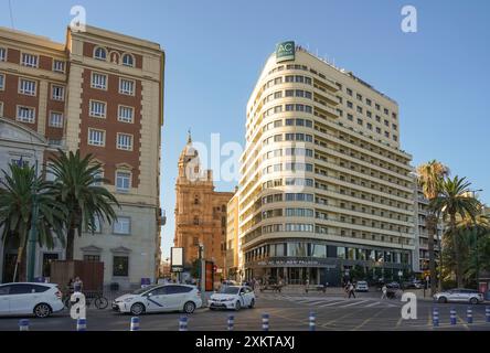 Fassade Hotel AC Malaga Palacio, Hotels, mit Dachterrasse, Malaga, Andalusien, Spanien. Stockfoto