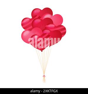 Herzförmige Ballons, isoliert. Vektorabbildung. Romantische Elemente für Valentinstag, Hochzeit, Save the Date Designs. Festliches Helium mit Band Stock Vektor