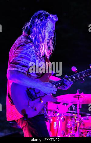 Jo Larraceleta, Gitarrist und Sänger des 70er-Blues-Rock-Trios Washing Line - Boussay, Indre-et-Loire (37), Frankreich. Stockfoto