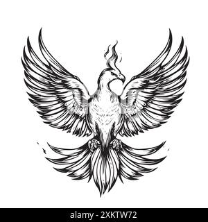 Abstrakte Phoenix-Kontur, Vogelkurve, Porträt. Logodesign Mit „Phoenix Fantasy“-Schriftzug Und „Silhouette“. Linie Gezeichnet Editierbares Magic Mascot Bird Portra Stock Vektor