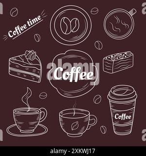 Kaffeeset im Doodle-Stil Stock Vektor