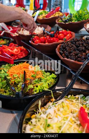 Verschiedene gehackte Gemüsesorten. All-Inclusive-Food-Konzept. Stockfoto