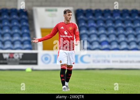 Chester, Großbritannien. Juli 2024. James Nolan von Manchester United während des Vorbereitungsspiels Chester gegen Manchester United im Deva Stadium, Chester, Vereinigtes Königreich, 24. Juli 2024 (Foto: Cody Froggatt/News Images) in Chester, Vereinigtes Königreich am 24. Juli 2024. (Foto: Cody Froggatt/News Images/SIPA USA) Credit: SIPA USA/Alamy Live News Stockfoto