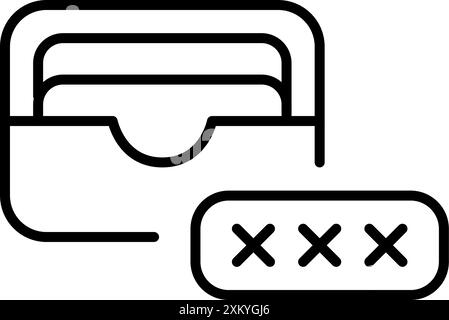 Karten in E-Wallet und Kennworteingabefeld. Sicherer Zugriff, Benutzerauthentifizierung. Pixel Perfect Vektor-Symbol Stock Vektor