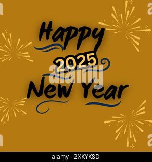 „Happy New Year 2025“-Logo. Kreatives Kalligrafie-Vektor-Logo-Design. 2025 Silvester-Logo-Design, kreative einfache Kalligrafie, funkelnd isoliert Stock Vektor