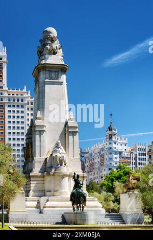 Das Cervantes-Denkmal auf dem spanischen Platz (Plaza de Espana) Stockfoto