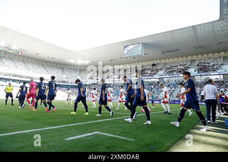 Bordeaux, Frankreich. Juli 2024. Japan Team Group (JPN) Fußball/Fußball : Paris 2024 Olympische Spiele Männer Fußball Gruppe D Spiel zwischen Japan 5-0 Paraguay im Stade de Bordeaux in Bordeaux, Frankreich . Quelle: Mutsu Kawamori/AFLO/Alamy Live News Stockfoto