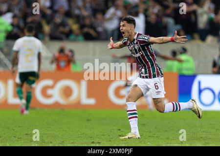 24. Juli 2024, Rio de Janeiro, Rio de Janeiro, Brasilien: RIO DE JANEIRO, BRASILIEN - 24. JULI: DIOGO BARBOSA aus Fluminense feiert das erste Tor des Teams während des Spiels zwischen Fluminense und Palmeiras im Rahmen des Brasileirao 2024 im Maracana-Stadion am 24. Juli 2024 in Rio de Janeiro, Brasilien. (Kreditbild: © Ruano Carneiro/ZUMA Press Wire) NUR REDAKTIONELLE VERWENDUNG! Nicht für kommerzielle ZWECKE! Stockfoto