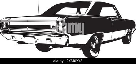 Oldtimer amerikanischer Muscle Car aus den 1960er Jahren niedriger Winkel hinten rechts Ansicht Silhouette Vektor Illustration Stock Vektor