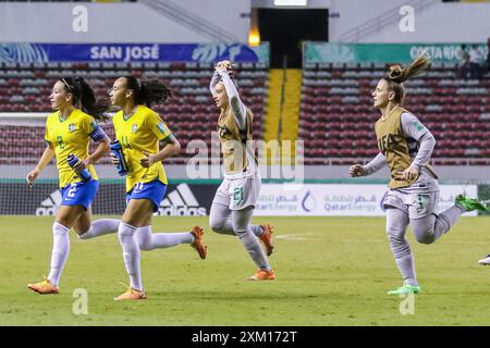 Bruninha Nhaia, Aline Gomes, Torhüterin Yanne Lopes und Torhüterin Gabi Barbieri aus Brasilien während der FIFA U-20-Frauen-Weltmeisterschaft Costa Rica Stockfoto