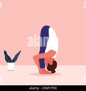 Vektor-Illustration einer Frau, die nach vorne stehend Falten Biegen Yoga Uttanasana übt. Stock Vektor