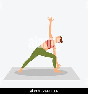 Vektorillustration einer Frau, die Dreiecksposen-Yoga praktiziert. Stock Vektor
