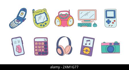 Hallo, verschönern wir Ihre Designs mit unserer Kollektion an Gadget Doodle Set Elementen Stock Vektor