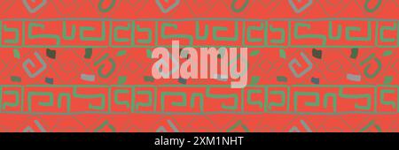 Dieses Bild zeigt ein lebendiges und symmetrisches ethnisches Muster mit einer komplexen Anordnung geometrischer Formen und Linien. Die harmonische Mischung aus GREE Stockfoto