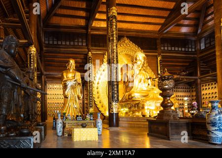 Ninh Binh, Vietnam - 4. November 2022: Innenansicht des Gebetssaals im buddhistischen Tempel Bai Dinh in der Nähe von Ninh Binh in Nordvietnam. Stockfoto