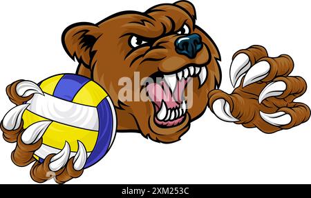 Bear Volleyball Volley Ball Claw Grizzly Maskottchen Stock Vektor