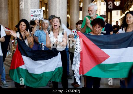 Roma, Italien. Juli 2024. Manifestazione di protesta contro la visita del presidente israeliano Isaac Herzog Roma, Italia &#x2014; Gioved&#xec; 25 luglio 2024 - Cronaca - (Foto di Cecilia Fabiano/LaPresse) Protest gegen den Besuch des israelischen Präsidenten Isaac Herzog Rom, Italien - Donnerstag, 25. Juli 2024 - Nachrichten - (Foto: Cecilia Fabiano/LaPresse) Credit: LaPresse/Alamy Live News Stockfoto