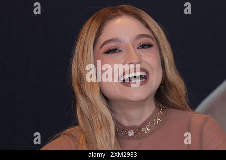 Mexiko-Stadt, Mexiko. Juli 2024. Die mexikanische Sängerin Karol Sevilla spricht während einer Pressekonferenz für „Luminova Tour“ und wirbt für ihre Single Cenicienta im Belair Unique Mexico City Hotel. Am 24. Juli 2024 in Mexiko-Stadt. (Foto: Yamak Perea/Eyepix/SIPA USA) Credit: SIPA USA/Alamy Live News Stockfoto