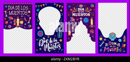 Tag der Toten Dia de los muertos mexikanische Feiertags-Social-Media-Vorlagen. Vektor-vertikale leere Rahmen, um die Kultur Mexikos zu feiern, den Vorfahren zu ehren Stock Vektor