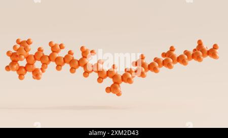 3D-Rendering eines Torulenmoleküls, es ist ein natürliches rotes Pigment, das zur Familie der Carotinoide gehört. Stockfoto