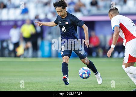 Bordeaux, Frankreich. Juli 2024. Koki Saito (JPN) Fußball/Fußball : Paris 2024 Olympische Spiele Männer Fußball Gruppe D Spiel zwischen Japan 5-0 Paraguay im Stade de Bordeaux in Bordeaux, Frankreich . Quelle: Mutsu Kawamori/AFLO/Alamy Live News Stockfoto