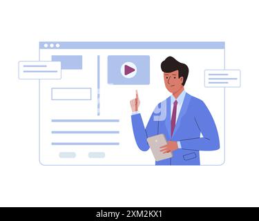 Männliche Lehrer bieten Online-Schulungen für Schüler oder Schüler an. Fernbildungskonzept. E-Learning durch Konferenz oder Videoanruf. Video Stock Vektor