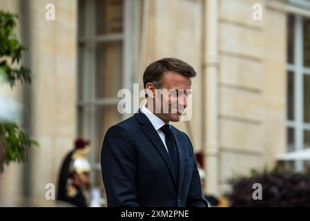 FRANKREICH- POLITIK-GIPFEL-INDONESIEN-DIPLOMATIE der Präsident der Republik Emmanuel Macron empfängt den indonesischen Präsidenten Prabowo Subianto im Elysee-Palast. In Paris, 24. Juli 2024. PARIS ILE-DE-FRANCE FRANCE COPYRIGHT: XANDREAXSAVORANIXNERIX FRANCE-POLITICS-TOP LEVEL SUMMI ASAVORANINERI-13 Stockfoto