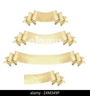 Volumetrisches Bannerband für dekoratives Design. Elemente aus Papierband zum Schreiben von Texten unterschiedlicher Länge. Vintage-Label. Vorlagen für die Konstruktion Stockfoto