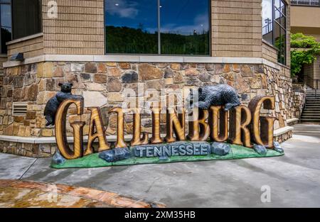 Gatlinburg-Schild in der Innenstadt von Gatlinburg Tennessee USA Stockfoto