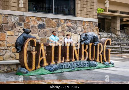 Gatlinburg-Schild in der Innenstadt von Gatlinburg Tennessee USA Stockfoto