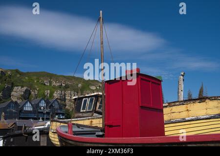 Alte Fischerboote in der Hastings Land Fishing Fleet im Osten von Sussex Stockfoto