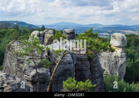 Hruboskalsko Felsenpanorama, Sandsteinstadt, Cesky raj, Böhmisches Paradies Stockfoto