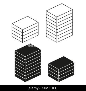 Symbole für gestapelte Würfel. Schwarz-weiß. Geometrische Formen. Vektorabbildung. Stock Vektor
