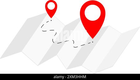 Zwei Positionsstifte auf der Karte. Route, Navigation, Entfernungskonzept. Vektorabbildung Stock Vektor