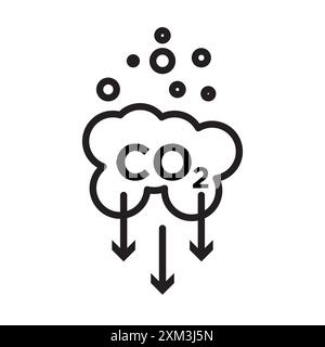 Symbol für CO2-Reduktion Schwarzer Linie Kunstvektor in schwarz-weißer Umrandung Set Collection Sign Stock Vektor