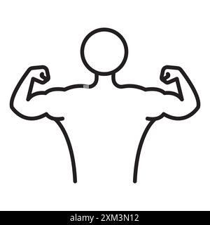 Mann haben starke Muskeln Ikone Schwarze Linie Kunstvektor in schwarz-weiß Umriss Set Sammlung Zeichen Stock Vektor