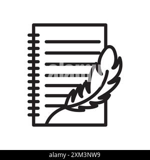 Quill Stift und Notizbuchseite Symbol Schwarze Linie Art Vektor in schwarz-weiß Umrisse Set Sammlung Zeichen Stock Vektor