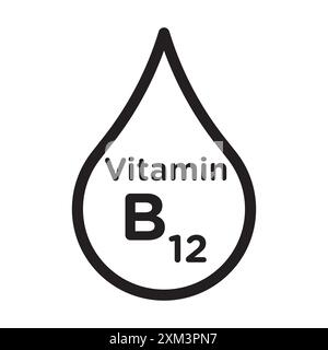 Vitamin B12 Tropfen Icon Schwarze Linie Art Vektor in schwarz-weiß Umriss Set Sammlung Zeichen Stock Vektor