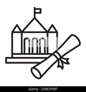 Universität, Hochschulabschluss Ikone Schwarze Linie Kunstvektor in schwarz-weiß Umriss Set Sammlung Zeichen Stock Vektor