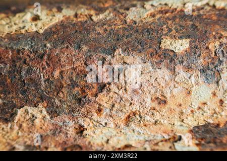 Makroschleifen korrodiert Rost Eisen oxidiert Metall texturiert Hintergrund Stockfoto