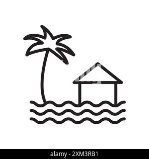 Tropical isle Resort Ikone Black Line Art Vektor in schwarz-weiß Umrisse Set Sammlung Zeichen Stock Vektor