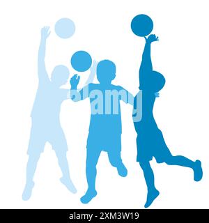 Set mit Silhouetten eines Basketballspielers, der den Ball schlägt Stock Vektor