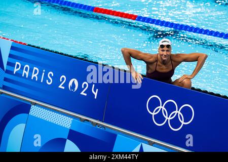 Paris, Frankreich. Juli 2024. Die Schwimmerin Barbora Seemanova aus Tschechien posiert für Fotografen vor den Olympischen Spielen in Paris, Paris, Frankreich, 25. Juli 2024. Quelle: Ondrej Deml/CTK Photo/Alamy Live News Stockfoto