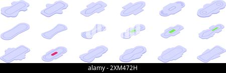 Symbole für Damenbinden. Set von Hygienepads mit Flügeln isometrische Symbole für Webdesign isoliert auf weißem Hintergrund Stock Vektor