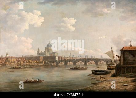 Ölgemälde auf Leinwand von St. Pauls und Blackfriars Bridge, Themse in London vom englischen Maler William Marlow Kunstwerk Bild Stockfoto