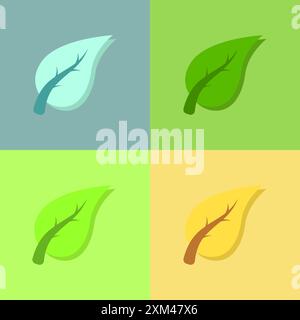 Vektorsymbolgruppe für die Uhrzeit des Jahres. Blätter verschiedener Jahreszeiten Vektor. Natürliche Farben der Blätter von Bäumen. Eine Reihe von saisonalen Litzen der Jahreszeiten von Stock Vektor