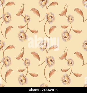 Nahtloses Muster mit braunen Blüten Stockfoto